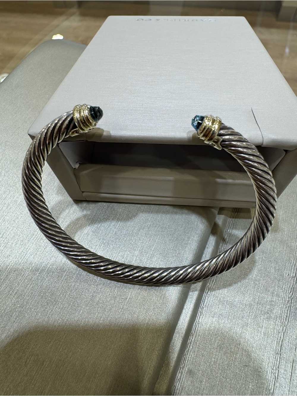 David Yurman Cable Cuff Bracelet with Blue Topaz End Caps
